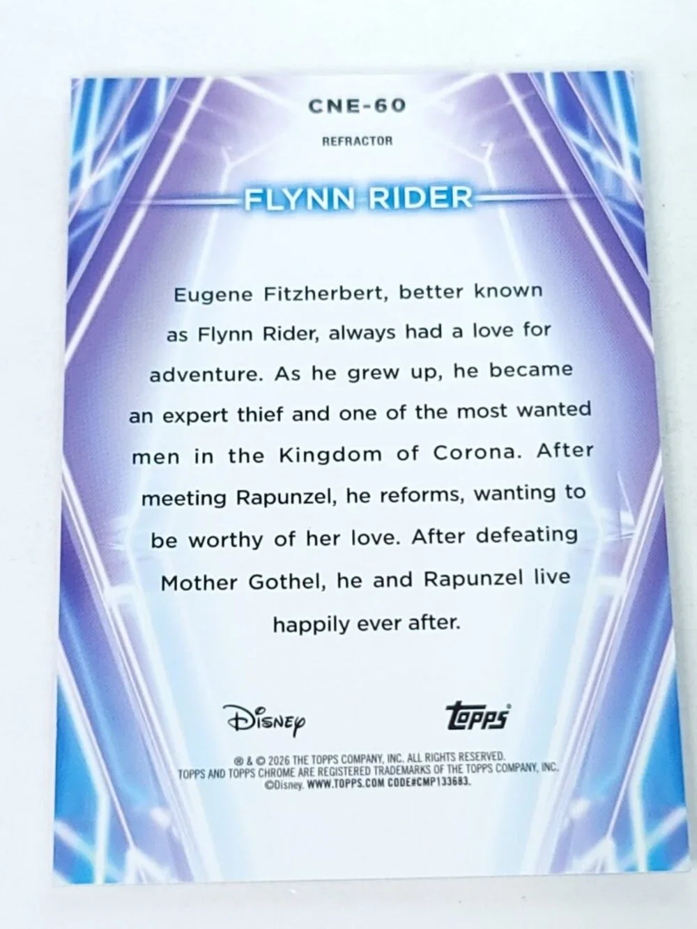 Flynn Rider Topps 2026 Disney Neon Holo Chrome Refractor Limited 110/199 CNE